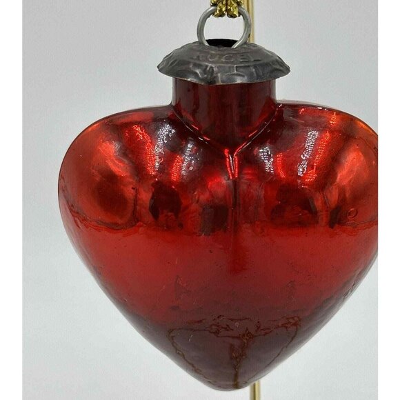 Vtg Kugel Ornament Midwest Red Glass Heart Shaped 3.5” Germany Christmas Core - Picture 2 of 8